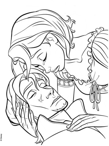 Rapunzel'S Tear Heals Flynn Coloring Page